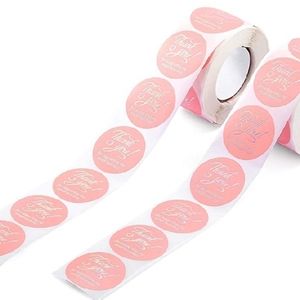 100  1.5-inch Thank You Stickers Pink/White
